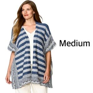 Chaps by Ralph Lauren Blue Gray Ivory Stripe Open Front Kimono Cardigan